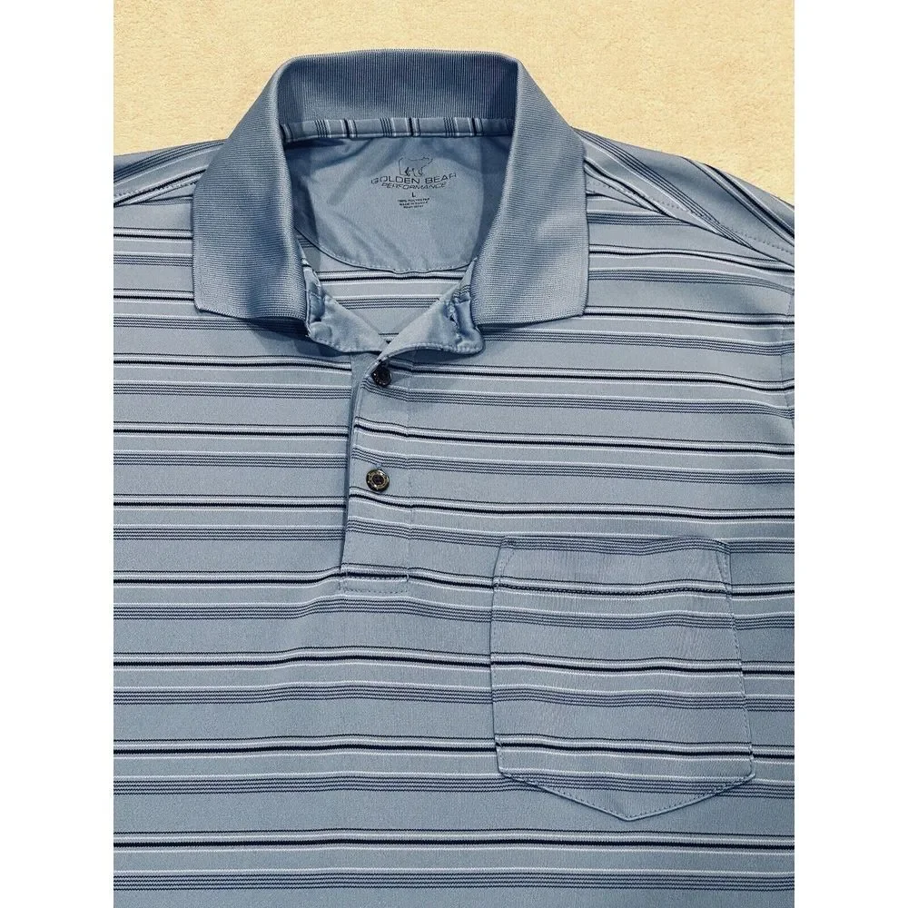 Golden Bear Performance Golf‎ Polo Shirt Men's Large Short Sleeve Blue Striped